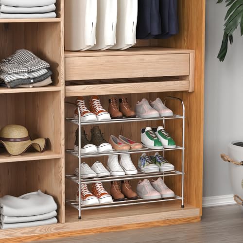 4 Tier Expandable Shoe Rack for Closet, Stainless Steel Shoe Shelf, Strong Weight Capacity Shoes Organizer, Easy to Install and Saving Space Standing Shelf with Sturdy Frame(4 Tier) - size: 4 Tier