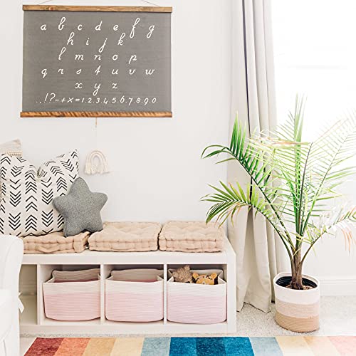 OrganiHaus Rope Baskets for Shelves - Set of 3 Woven Storage Baskets for Organizing, Closet & Toy Storage - Pink/Off-White - 15x9x10 - color: Pink / Off-White