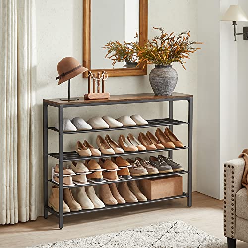 VASAGLE 5 Tier Shoe Rack for Closet, Entryway, 20-25 Pairs of Shoes, Large Shoe Organizer with 4 Metal Mesh Shelves, 11.8 x 47.2 x 36.4 Inches, Rustic Brown and Black ULBS205B01 - color: Rustic Brown, size: 5 Tiers (47.2"W)