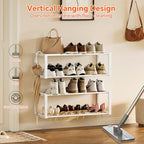 Homeiju Hanging Shoe Organizer,2 Pack Wall Mounted Shoe Rack Holds 12 Pairs,Space Saving Metal Wall Shoe Rack,Hanging Shoe Rack Shoe Holder for Small Space,Entryway,Closet,RV,Camper (White - color: White