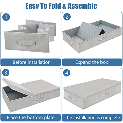 Supowin Underbed Storage Containers Bin with Lids, Large Under Bed Storage Organizer Box with Handle, Foldable Under the Storage Bags for Organizing Clothes, Shoes, Blankets, Pillows - color: E-Light Grey