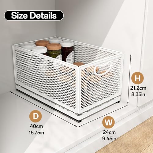 Pull out Cabinet Organizer with Sliding Drawer, 1 Pack Under Sink Organizers and Storage Rack, Adhesive Nano Film Heavy Duty Slide out Pantry Shelves for Kitchen,Sink, 9.6"W x15.7"D x 8.4"H - size: 9.6"W x15.7"D x 8.4"H