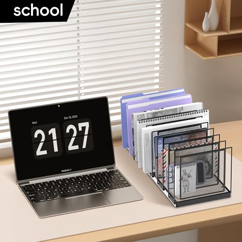 9-Section Desk File Organizer, Vertical File Holder, Mesh Desktop File Folder Metal File Binder Organizer Stand for Office Home Classroom, Black - color: Black, size: 1 Pack 9-Section