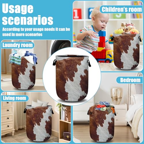 Brown Cow Skin Laundry Basket, Laundry Hamper Collapsible Oxford Cloth with Handle Clothes Toy Storage Bin for Bathroom Laundry Room Bedroom 15.7 X 20 Inch - color: Brown Cow Skin