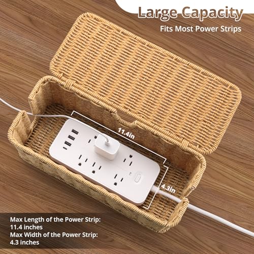 Handmade Cable Management Box Brown, Imitation Rattan Cord Organizer Cord Hider Box, Cable Organizer Box for Desk, Cord Management Box to Hide Cords and Power Strip L12.5'' W5'' H5.2'' - color: Brown, size: 1 Pack (M)
