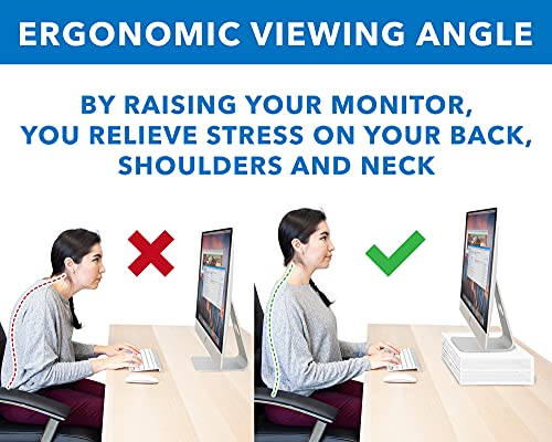 Mount-It! Mesh Computer Monitor Stand Riser [Metal] Desk Organizer with Two Pullout Storage Drawers for Desktop, Laptop, and Printer Accessories and Office Supplies (White) - color: White