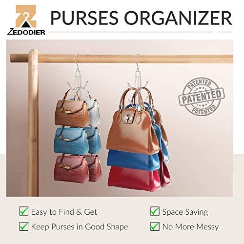 ZEDODIER Purse Hanger Organizer for Closet, 4 Pack Hanging Bag Holder, Keeping Purses Visible and in Good Condition, Metal Handbag Storage Hook Backpack Rack Space Saving Hanger, Silver - color: Silver, size: 4 Pack