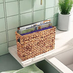 Yesland Hand-Woven Narrow Water Hyacinth Holder Wicker Basket, 15.5 x 5.5 x 9.75 Inch Decorative Magazine Storage Basket Bin for Home, Office, Desk
