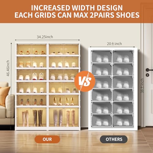 EHAMILY 6 Tier Foldable Shoe Rack Organizer for Closet 12-24Pairs Plastic Collapsible Shoe Shelf for front door entrance Stackable Clear Folding Shoes Storage Boxes XLarge Shoe Cabinet - size: 6 Tiers 24 Pairs