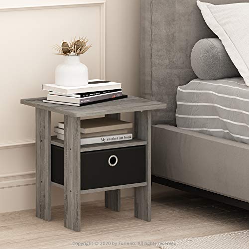 Furinno ANDREY Side Table, End Table, Night Stand with Open Shelves and Storage Bin, Bedside Table, for Living Room, Bedroom, French Oak - color: French Oak, size: 1-Pack, Center Bin