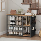YATINEY Industrial 5-Tier Shoe Rack, Metal Shoe Storage Organizer with Side Oxford Pocket, Entryway Heavy Duty Shoe Shelf for Small Spaces, Entryway, Hallway, Rustic Brown and Black SS84BR