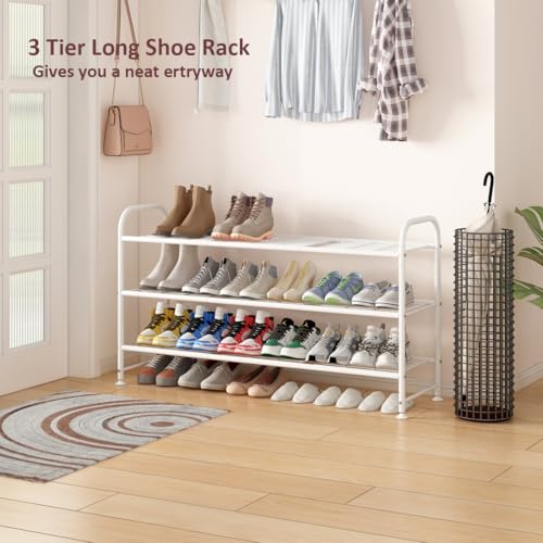 LINZINAR Shoe Rack Long 3 Tier Shoe Storage Organizer Metal Wide Shoe Shelf for Closet Entryway Bedroom 24 Paris Large Capacity, Black (White, 3-Tier) - color: White, size: 3-Tier