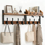 Coat Rack Wall Mount with Shelf, 29 inch Entryway Wall Shelf with 11 Metal Hooks, 4 in 1 Coat Hanger and Key Holder Wall Mount with Mail Organizer for Living Room, Bedroom