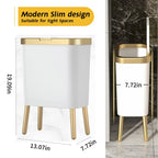 Procade Bathroom Trash Can with Lid, Plastic Garbage Can with Legs, 4 Gallon Gold Trash Bin with Push Button, Narrow White Trash Can Waste Basket for Bedroom, Living Room,Office，Dog Proof Trash Bin - color: White