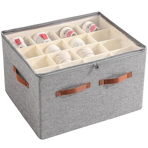 Shoe Organizer for Closet, Foldable Large Shoe Storage Bins with Clear Cover, Removable Partitions and Bottom are Supported by Plastic Boards (Grey, 20.5“Lx16.9 Wx13'H) - color: Grey