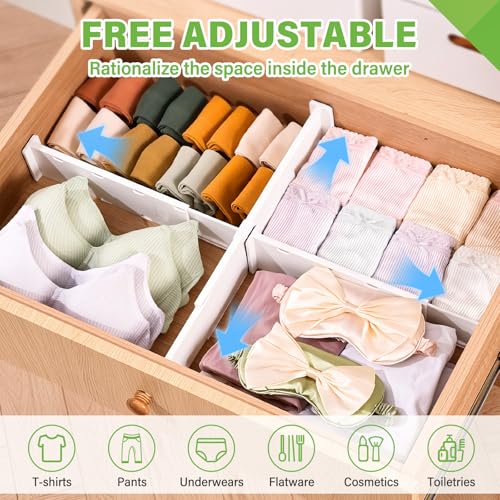 5 Pack Drawer Dividers 3.2" High Slim Organizers Expandable 10.8-17.9" Adjustable Separators for Shallow Drawers Kitchen Utensils Baby Clothes Underwear Storage-White - size: Short