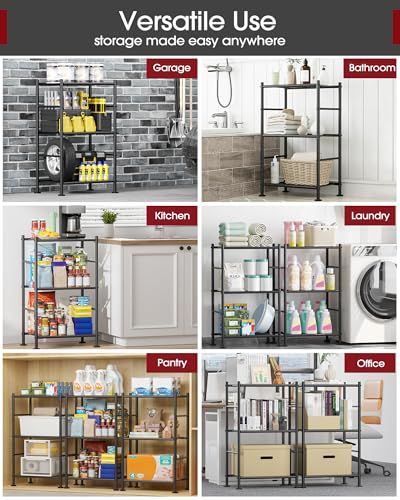 Sakugi Storage Shelves - 3 Tier Shelf Organizer, Sturdy Metal Garage Shelving with Adjustable Leveling Feet, Space-Saving Shelves Organizer for Pantry, Laundry, Kitchen (18" x 12" x 30", Black) - color: Black, size: 18.0W x 12.0D x 30.0H (3T)