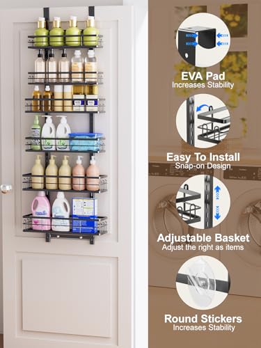 Delamu Over the Door Pantry Organizer, 6 Tier Pantry Door Organizer with Adjustable Basket, Door Spice Rack Seasoning Organizer, Metal Hanging Pantry Organizers and Storage for Kitchen,15.3" Black - color: Black, size: 6 Tier-M
