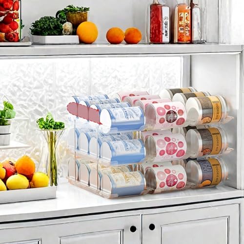 Attelite Can Organizer for Pantry, 3 Sets 3 Tiers Can Storage Organizer Pantry,Soda Can Organizer for Fridge 36 Cans Rack Automatic Rolling Stackable Canned Food Organizer,Clear - size: 3tier*3sets