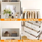 Unikito Closet Systems, 6-14FT Walk in Closet Organizer with 8 Drawers and Mirror, 168" Large Wood Closets Insert with Tower, Sturdy Wardrobe Closets Garment Rack with Extendable Hanging Rods, White
