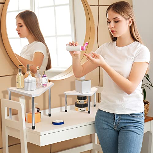 Weenson Bathroom Counter Organizer Over Sink for Toiletries Makeup, Kitchen Countertop Organizer Spice Rack for Salt, 2-Tier Corner Counter Shelf for Coffee Area Storage Dresser Table Bamboo - color: White