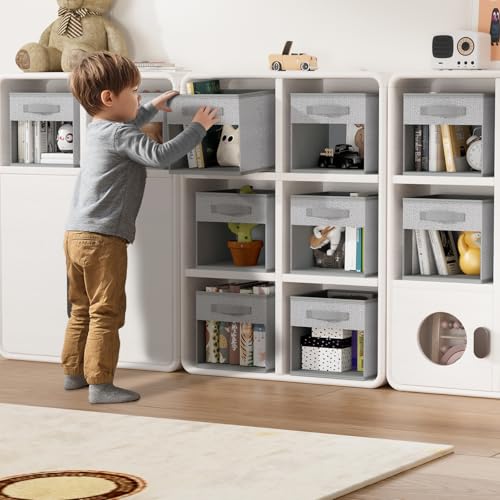 DIMJ Collapsible Storage Cubes, 8 Packs Cube Storage Bins with Window, Fabric Storage Baskets for Shelves, Closet Storage Boxes for Clothes, Toys, Books, 11 Inches Sundries Blended - color: Blended Gray, size: 10.6 Inch.- 8 Pack