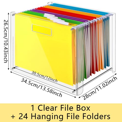 Dispowreath 24 Hanging File Folder with Acrylic Organizer for Letter/a4 Size Desktop Clear File Storage Box with Handles for Home Work Office Use(Rainbow,Classic) - color: Rainbow, style: Classic