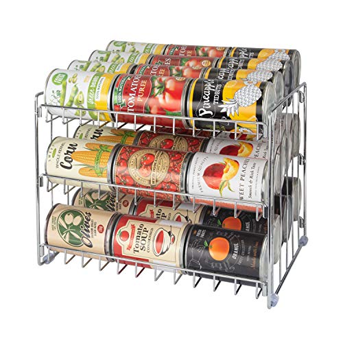 Kitchen Details 3 Tier Can Organizer | Canned Food Storage Rack | Kitchen Cabinet and Pantry Organization-| Holds 36 Cans - Space Saving - Chrome,(Pack of 12) - color: Chrome, size: 14.5 x 11.5 x 11 inches (Pack of 12)