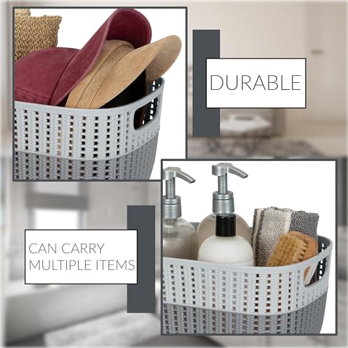 Simplify 2 Tone Sailor Knot Plastic Storage Tote | Decorative Basket | Closet Organization | De-clutter | Accessories | Toys | Bathroom Organization | Medium | Grey/Grey - color: Grey/Grey, size: Medium, style: 1 Pack