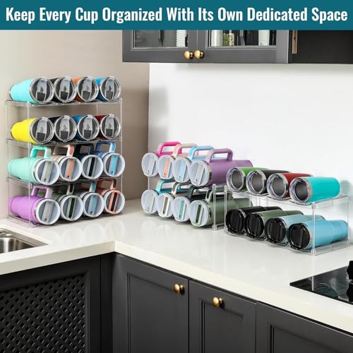 Design for Stanley 40 OZ & Large Bottles & Tumblers with Handle - Acrylic Water Bottle Organizer - Stackable Clear Wine Rack Cup Holder for Home Kitchen Pantry Shelf Countertop Cabinet, 3 Tier Hold 12 - size: 3 Tier for 12