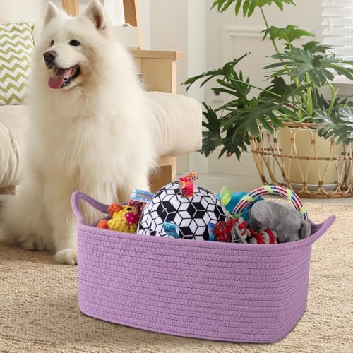 OIAHOMY Woven Basket, Gift Basket Empty with Gift Bags and Ribbons, Rope Baskets for Baby Showers, Storage Baskets with Handles for Nursery, Pet Toy Organizer - Lilac Purple - color: Lilac Purple, size: Medium: 13.5L*10W*6H