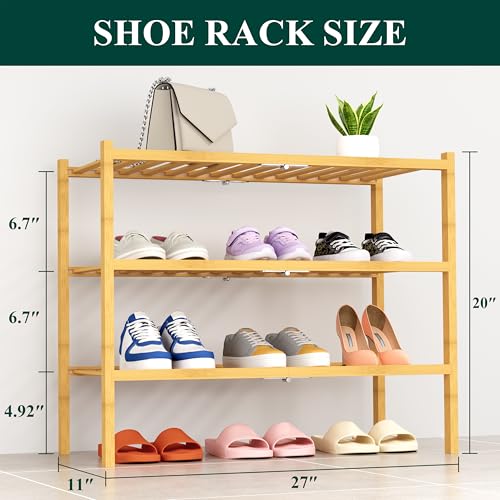 Smiry Shoe Rack, 3 Tier Thick Bamboo Shoe Organizer, Stackable Free Standing Wooden Shoe Storage Shelf for Closet, Entryway, Front Door Entrance, Natural - color: Natural, size: 26.80" Wide - 3 Tier - Thicker