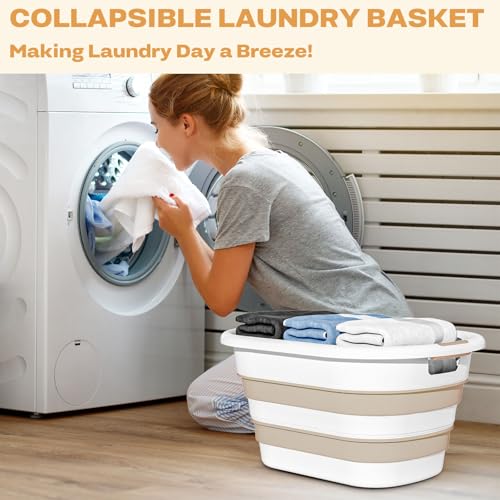OOAMBB 43L(11.5Gallon) Collapsible Laundry Baskets plastic, Pop Up Laundry hamper/Storage Container, Foldable Laundry Basket with Large Capacity,Sturdy,Space Saver (Beige, 2 Packs) - color: Beige