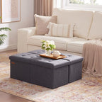 HAUSFRAU 31.5 Inches Ottoman with Storage, Folding Ottoman Bench Small Foot Rest Stool, Bedroom Bench with Flipping Lid, Linen Grey - color: Grey, size: 13"D x 31.5"W x 13"H