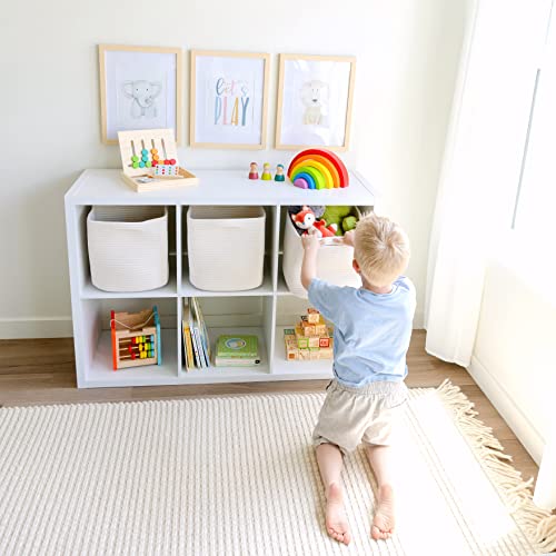 NaturalCozy Storage Cubes 11 Inch Cotton Rope Woven Baskets for Organizing, 3-Pack | Cube Storage Bin | Square Storage Baskets for Shelves Organizer, Classroom, Kids Toy Bins, Closet, Baby Nursery - color: Off White