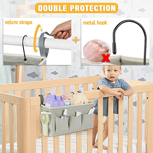 Lilithye Bedside Storage Organizer with Fixed Straps and Water Bottle Holder for Home, College, Dorm, Bunk / Hospital Bed, Crib Bed Rails (Grey) - color: Grey