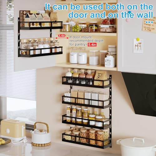 X-cosrack 6-Tier Wall-Mounted Spice Rack Organizer with Mixed Basket Sizes, Height-Adjustable Hanging Spice Shelf for Kitchen Pantry Cabinet, Large-Capacity Seasoning Holder, Black - color: Black, size: 6x 4.6"D
