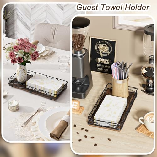 Lixple Toilet Paper Basket Holder, 13" Toilet Tank Tray, Wood and Metal Toilet Tray Vanity Organizer Bathroom Tray, Kitchen Sink Organizer for Soap Dispenser (Brown+Black) - color: Brown+black