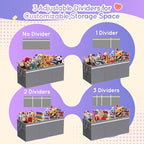 Lewondr 160L Extra Large Toy Storage Organizer with Lid, 40"x16"x16"Collapsible Sturdy Toy box, Toy Chest for Boys Girls, Toybox Storage Bins with 3 Removable Dividers for Living Room, Nursery, Grey