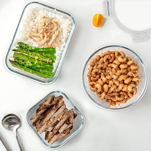 KOMUEE 30 Pieces Glass Food Storage Containers Set, Glass Meal Prep Containers Set with Snap Locking Lids, Airtight Glass lunch Containers, Microwave, Oven, Freezer & Dishwasher,White - color: White