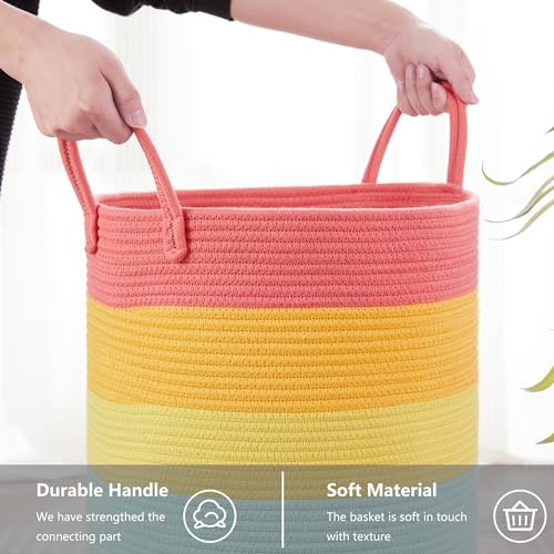 80L Extra Large Rainbow Laundry Hamper Basket for Girls Kids Tall Unicorn Baby Nursery Hamper for Clothes Woven Rope Blanket Toy Basket in Living Room Playroom Bedroom 16"D x 22"H - color: Rainbow, size: Extra Large (80L)