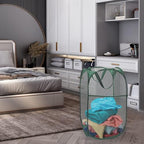 Pop Up Laundry Basket, Collapsible Mesh Laundry Hamper, Vertical Popup Hamper for Laundry, Spacing Saving Storage Basket for Bedroom, Hotel, Cruise, Green - color: Green
