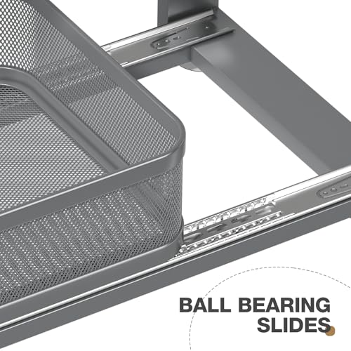 2 Pack 21IN-Depth Under Sink Organizer With Next-Gen Ball-Bearing Slides,2-Tier Precision Mesh Pull Out Cabinet Storage for Bathroom&Kitchen,Height Adjustable Drawers Shelf,Anti-rust-Grey - color: Gun Gray, size: 2 Pack-21"Dx12.4"-16.5"H
