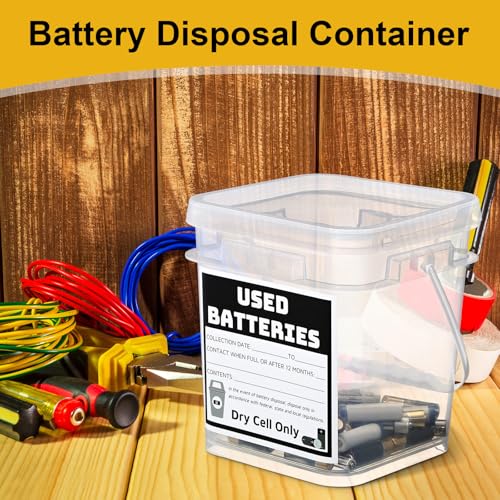 Baderke 1 Pack Battery Disposal Container Battery Recycling Container 1.32 Gallons Capacity Dry Cell Storage Recycling Bin with Label (Transparent) - color: Transparent