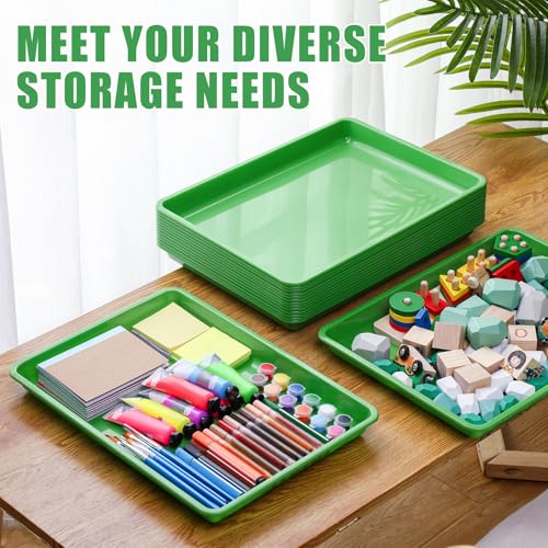 Maitys 15 Pcs Flat Plastic Trays 16.1 x 11.8'' Sensory Storage Tray Paper Stackable Classroom Bins for Office Home Organizer Arts and Crafts Supplies(Green) - color: Green