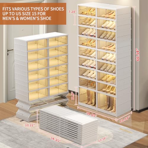 EHAMILY Foldable 9-Tier Shoe Rack Organizer for 18-36 Pairs - Collapsible Clear Plastic Shelf for Closet, Entrance or Front Door - Tall Stackable Folding Shoes Storage Boxes cabinet - size: 9 Tiers 36 Pairs