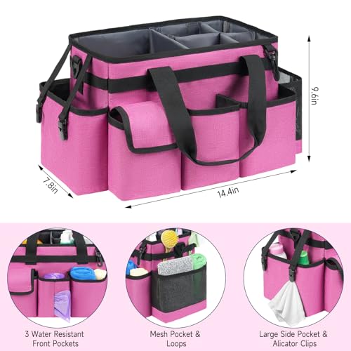 Cleaning Caddy,Cleaning Bag for Housekeepers,Cleaning Supplies Organizer with Handle,Rose Red - color: Rose Red, size: Medium
