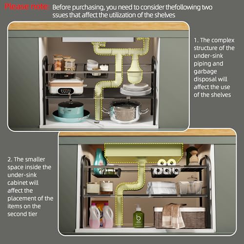 NETEL Under Sink Organizers and Storage, 2 Tier Expandable Under Cabinet Organizer Shelf with 2 Baskets and 6 Panels, Expandable Shelf for Cupboard, Kitchen, Bathroom, Shoe Storage Rack - size: 6 Panels and 2 Baskets