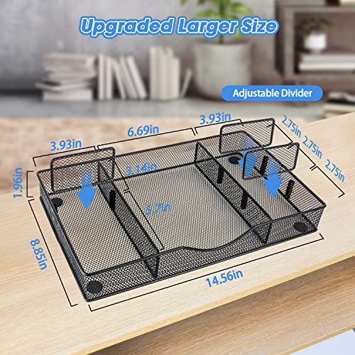 VyGrow Desk Drawer Organizer, Metal Mesh Drawer Organizer Tray with 6 Adjustable Compartment, Tray Organizer for Desktop, Kitchen, Bathroom, Makeup, Vanity - 14.5x8.8x1.96 inch, Black, 1PC Large - color: 1PC Large