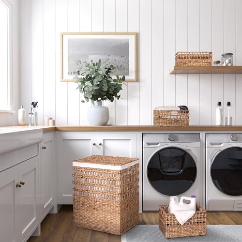 Seville Classics Premium Natural Handwoven Portable Laundry Bin Basket with Carrying Handles, Household Storage for Clothes, Linens, Sheets, Rattan, 3-Piece Hamper Set - color: Natural Water Hyacinth, size: 4-Piece Hamper Set